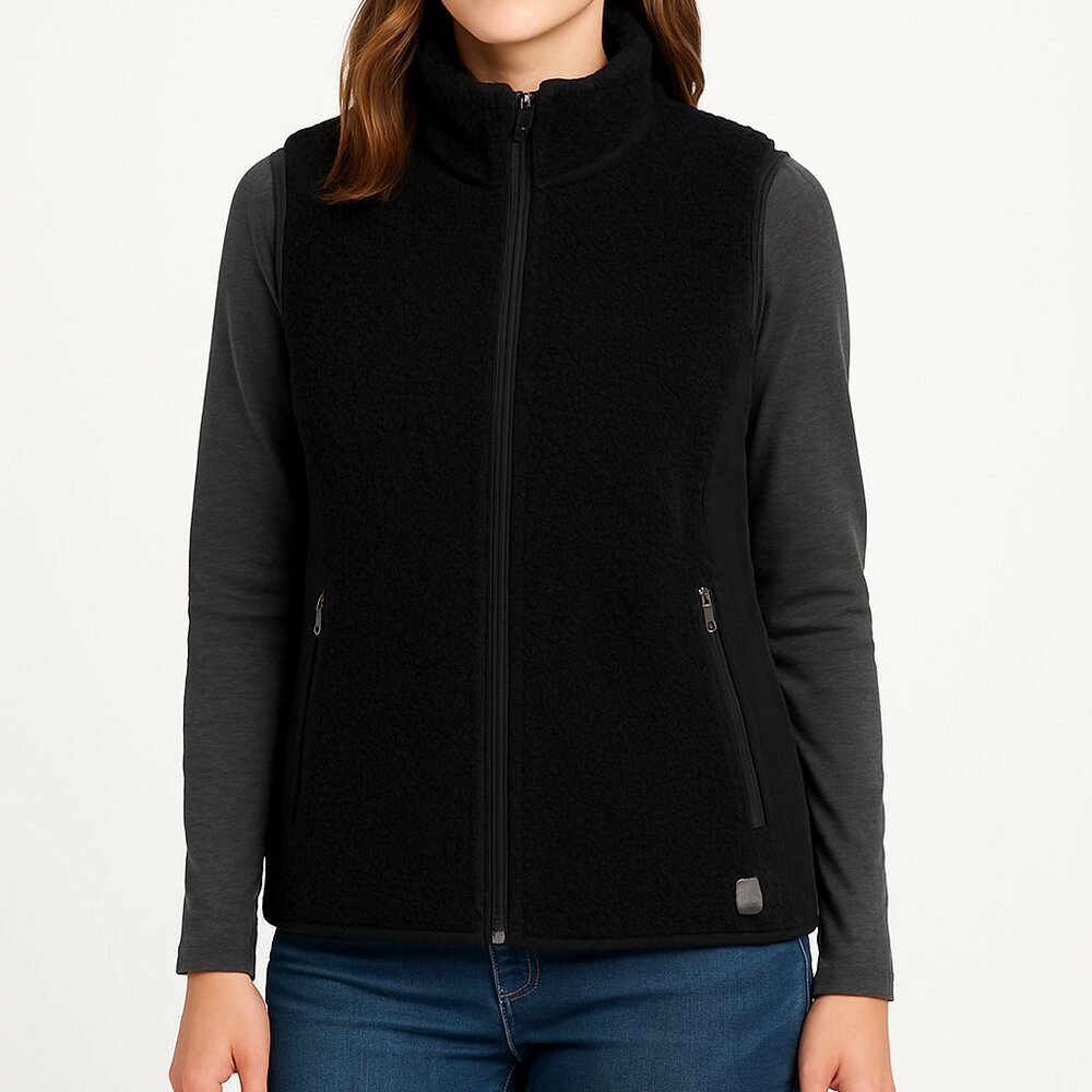 RuffHewn Black Sherpa Fleece Zip-Up Vest – Women’s Large